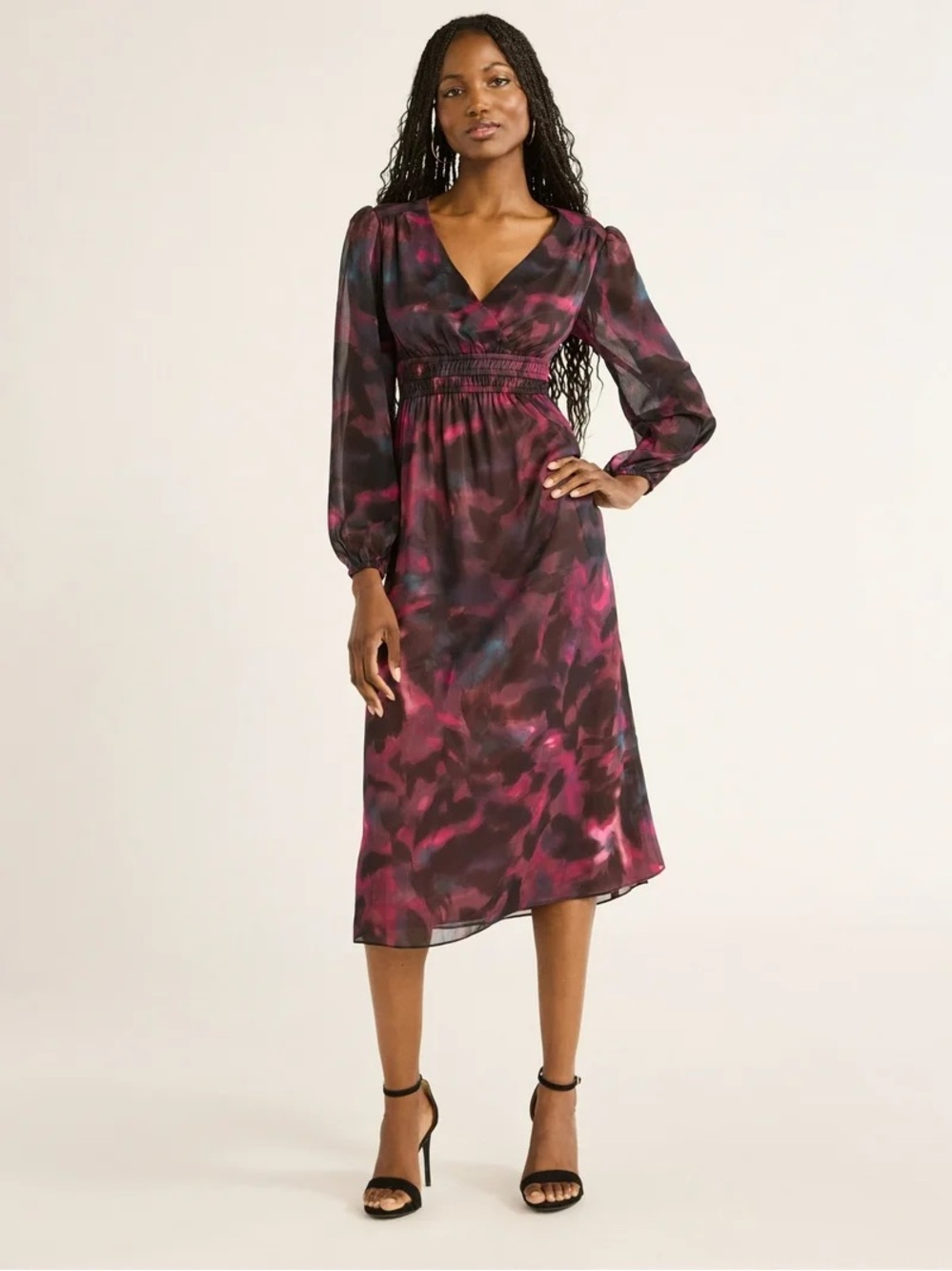 NWT Sofia Jeans Women's Empire Dress Long Sleeves, Mid Calf Length, Size MED